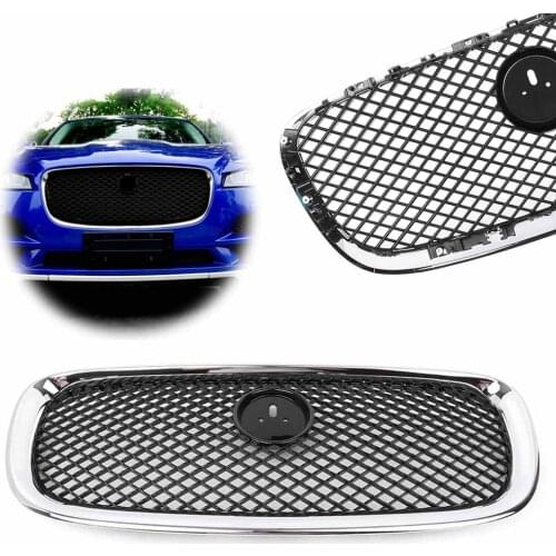 Car Front Bumper Upper Mesh Grille Grill for Jaguar XF XFR 2012 2013 2014 2015 Chrome/Black ABS with Emblem logo