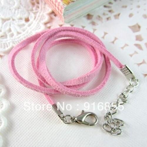Free shipping 25pcs/lot With Lobster Clasp Pink color Korean Velvet Necklace Cords 48cm