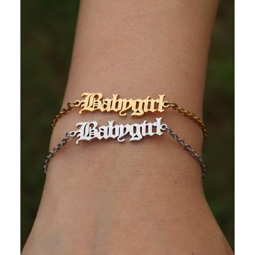 Old English Babygirl Letter Bracelet Gold Silver Color Chain Hand Link Stainless Steel Bracelets Girls Women Jewelry Pulseiras