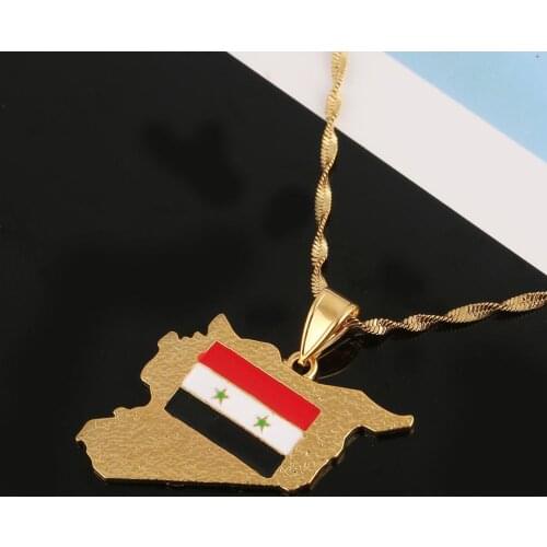 Gold Color Syria Map Flag Pendant Necklaces Trendy Syrians Map Chain Jewelry