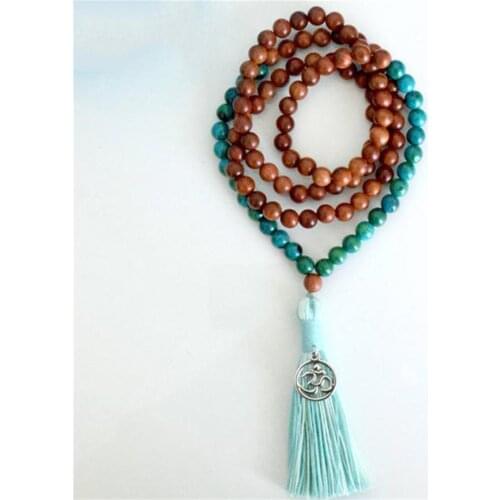 8mm Wood Chrysocolla 108 Beads Handmade Tassel Necklace Spirituality Mala Religious Classic Meditation Yoga Wristband Chakra