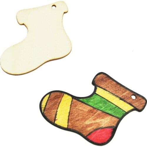 Happymems Wood Shapes 10pcs Cute Christmas Socks Home Decorative Wooden Crafts Veneers Scrapbooking Embellishments DIY Craft