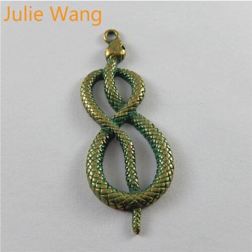 Julie Wang 10PCS Zinc Alloy Vintage Antique Bronze Creative Snake Charms Jewelry Making Pendants Necklace Finding Accessories