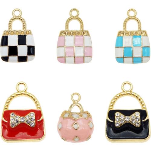 Julie Wang 6PCS Enamel Charms Mixed Handbag Alloy Gold Tone Women Purse Bag Pendant Bracelet Jewelry Making Accessory