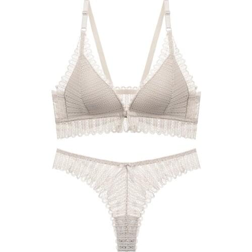 Sexy Lace Women Lingerie Set Plus Size Push Up Bra And Panty Set Deep V Gather Sexy Front Closure Womens Underwear Thong Set