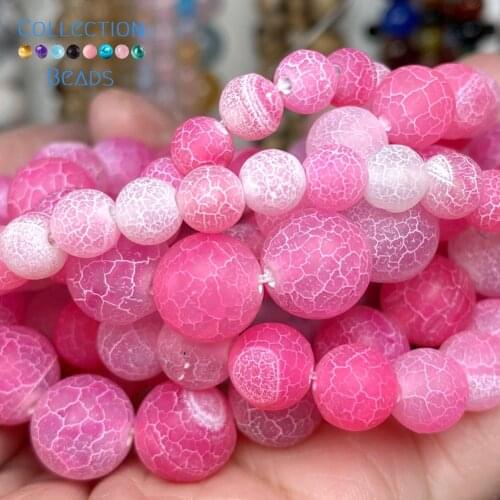 Natural Fuchsia Frost Cracked Agates Onyx Stones Loose Round Beads For Jewelry Making 4-12 MM DIY Bracelets Accessories 15"