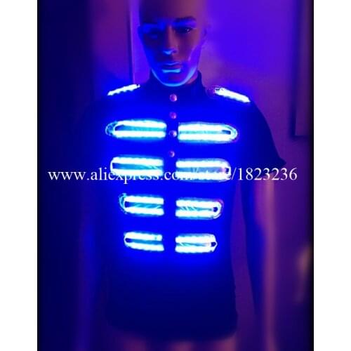 Hot Sale Led Luminous Shirt Ballroom Costume Dancing Clothes LED Growing Lighting Men Clothing For DJ Bar Event Party Supplies