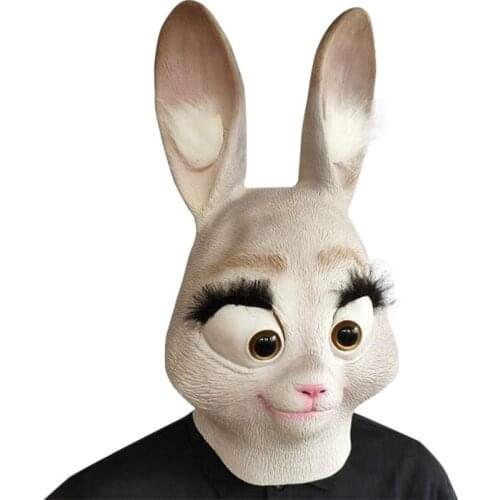 Latex Funy Full Head Animal Rabbit Judy Mask Costumes Cosplay For Funny Carnival Halloween Party Fancy Dress Masquerade Costume