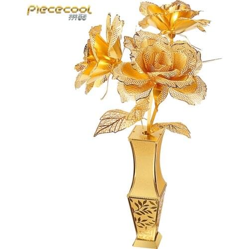 Piececool 3D Metal Puzzle Figure Toy Golden Rose model Educational Puzzle 3D Models Gift jigsaw Toys For Children