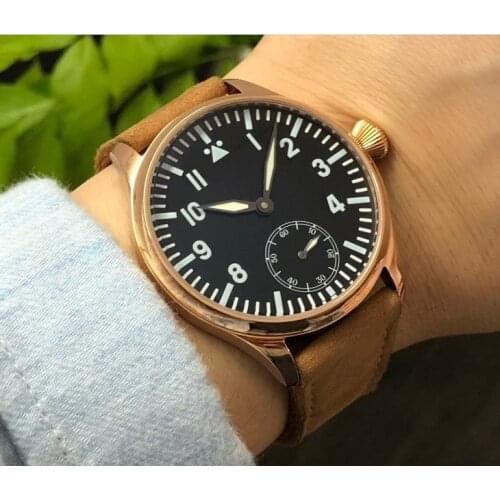 44mm Sapphire crystal or mineral glass Asian 6498 Mechanical Hand Wind movement mens watch Rose gold case luminous gr324-g8