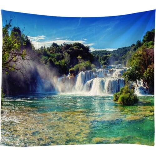 Natural Landscape Forest Falls Woods Waterfall Tapestry Wall Hanging Bed Spread Beach Towel Table Cloth Yoga Mat Large Size