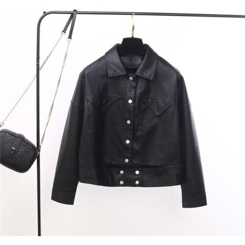 2019New Leather Women fashion loose BF Harajuku style Women Motorcycle Jacket small lapel personality Jacket Black Leather Coat