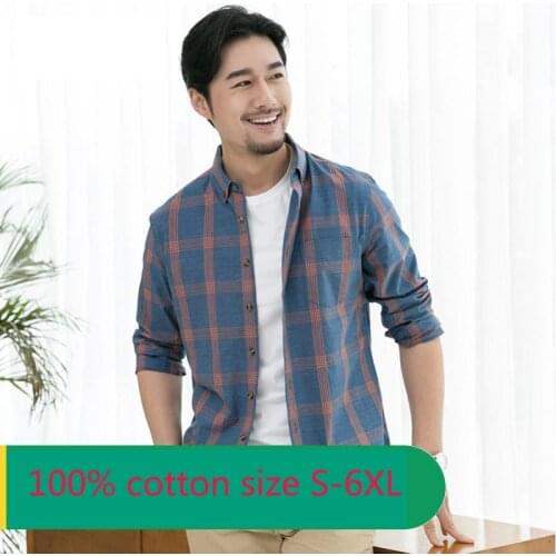 New Arrival Spring Men Long Sleeve 100% Pure Cotton Casual Shirts Plaid High Quality Autumn Plus Size M L XL 2XL 3XL 4XL 5XL 6XL