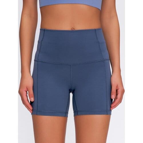 Slim Fit High Waist Yoga Sport Shorts Women Plain Soft Nylon Fitness Running Shorts Tummy Control Workout Gym Shorts 4"