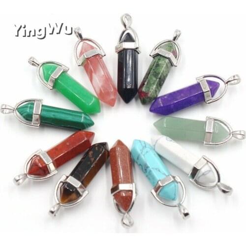 Wholesale 30pcs/lot fahsion Hot Sale Assorted Natural Stone Pendants Point Charms hexagonal pillar pendant Free shipping