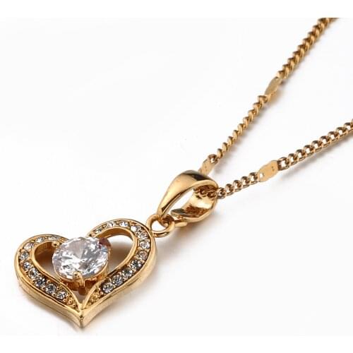 Gold Color Heart Pendant Necklace for Lover Rhinestone Valentines Day Jewelry Gift