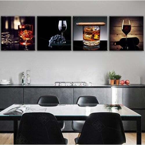 Whiskey and Red Wine Posters Modern Minimalist Wall Art Canvas Painting Hd Print Picture For Kitchen Pub Bar Decoration No Frame