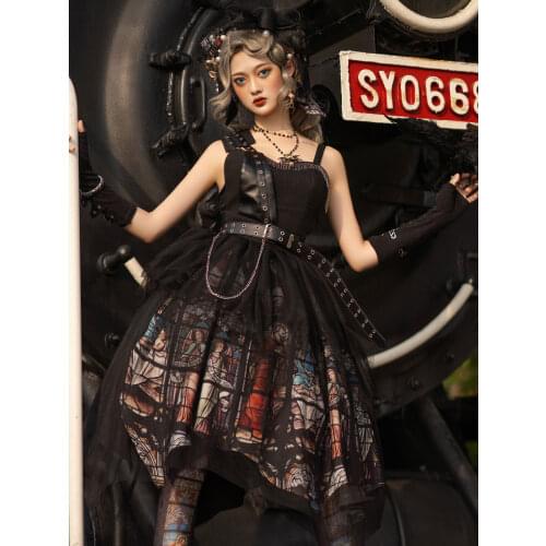 Gothic Lolita JSK Dress Black Grommets Sleeveless Dark Lolita Jumper Skirt