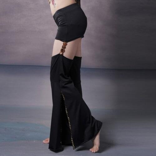 Sexy New Tribal Belly Dance Pants Black Yoga Pants Elastic Waist with Hole Inseparable High Waisted Flare Pants Women