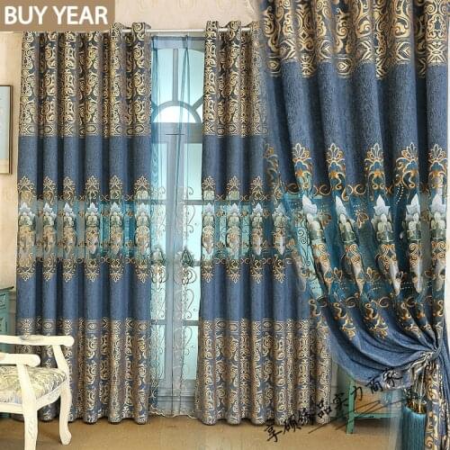 European Style Curtains for Living Dining Room Bedroom High-end Hollow Chenille Embroidery Curtains Tulle French Window Woven
