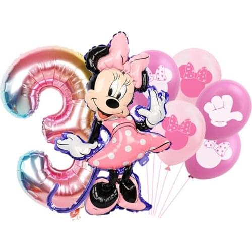 8pcs Minnie Mouse Balloons Birthday Party Decor Cartoon Foil Balloon Baby Shower Girls Birthday Party Decorations