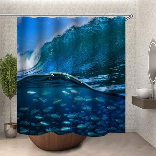 Sea wave shower curtain polyester fabric curtain bathroom moon bath curtain drop shipping