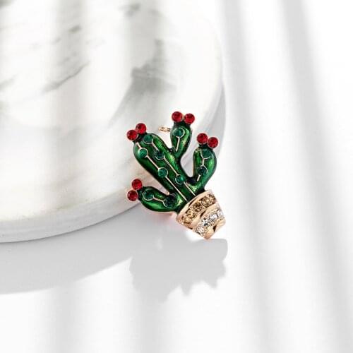 Creative Cacti Jewelry Green Plant Cactus with Vase Thorn Brooches for Women Enamel Brooch Pins Jewelry Accessories