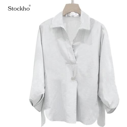 Womens Spring and Autumn Long-Sleeved Shirt Cotton Korean Womens Lantern Sleeve Shirt 2021 Fashion New Casual Shirt 18-35Y