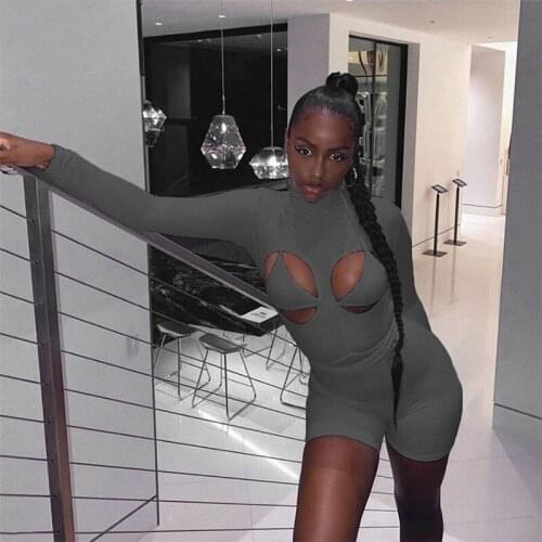 Women Sexy Bra Zipper Solid Jumpsuit Hollow Out Lace Up Halter Bikini Romper Bodycon Turtleneck Striped Skinny Streetwear