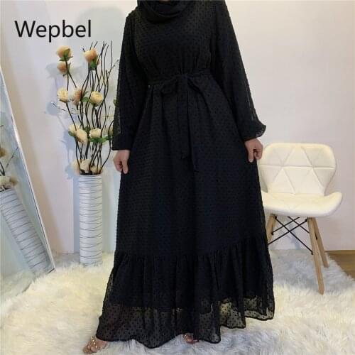 WEPBEL Long Sleeve Middle East Abays Plus Size Women Muslim Dress Panel Fashion High Waist O-neck Big Swing Islamic Clothing