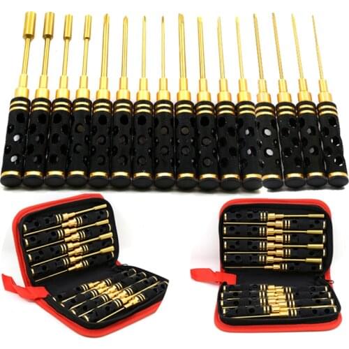 16Pcs Hollow Titanium Plating 1.5/2/2.5/3mm Hexagon Screwdriver Spanner Box Screw Driver Tool Kit for RC Model Car Boat Airplane