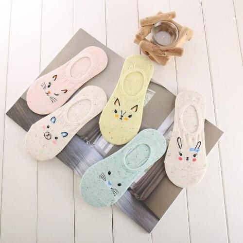 5 Pairs New Fashion Women Cotton Invisible Socks No Show Nonslip Loafer Liner Low Cut socks Breathable Cartoon Animal Boat Socks