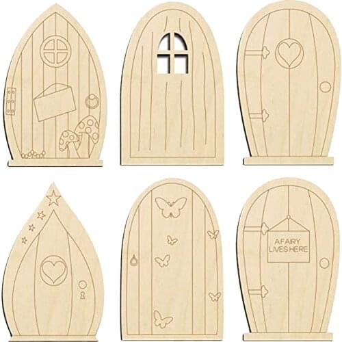 6 Designs Mini Fairy Garden Doors Kit Decor Blank Unfinished Fairy Windows Indoor Outdoor Ornament 3.9x2.5 inches