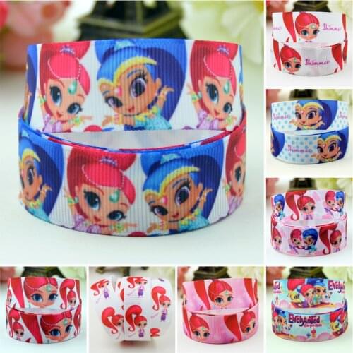 22mm 25mm 38mm 75mm Ruban satin Shimmer and Shine Cartoon Character printed Grosgrain Ribbon party decoration 10 Yards