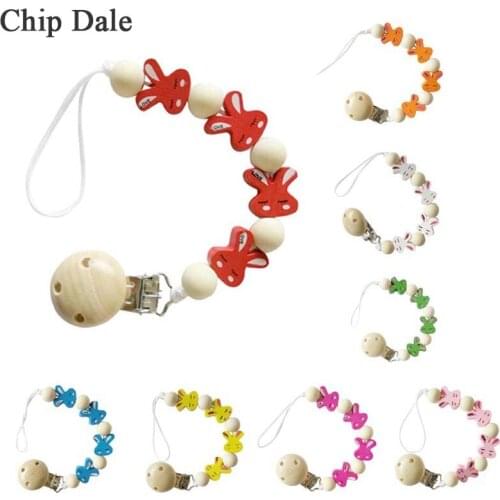 Rabbit Pacifier Clip Chains Wooden Pacifier Clips Baby Teething Toys Wood Bead Dummy Clip Holder Soother Chains for Baby Chew