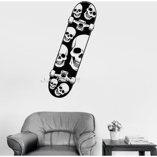 Skull Skateboard Extreme Sports Wall Decals Decor Teen Room Wall Stickers Available In Different Colors Wallpaper Mural SA857