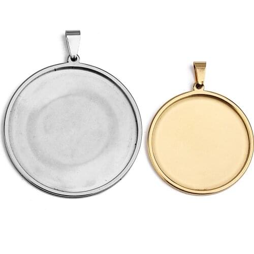 DC 5pcs/lot Stainless Steel Cabochon Settings 20 25 30 35 40mm Bezel Tray Blanks Pendants with Loop for DIY Jewelry Making