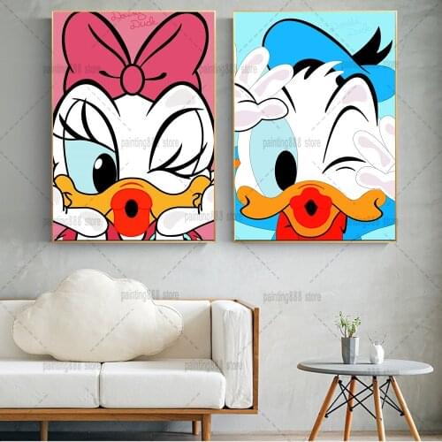 Disney Mickey Minnie Kiss Love Painting Canvas Donald Duck Daisy Posters Wall for Kids Room Prints Wall Art Picture Home Decor