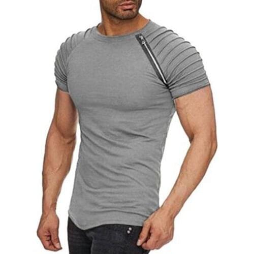 2019 Summer New T-shirt Mens Cotton Solid Plain O-Neck Short Sleeve Tees Striped Folds Slim Fashion Casual Tshirt Time Limited
