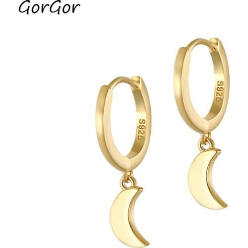GorGor Clip Earrings Women 925 Sterling Pattern Crescent Moon Pendant Creative Temperament Wedding Trendy Jewelry 60202369020