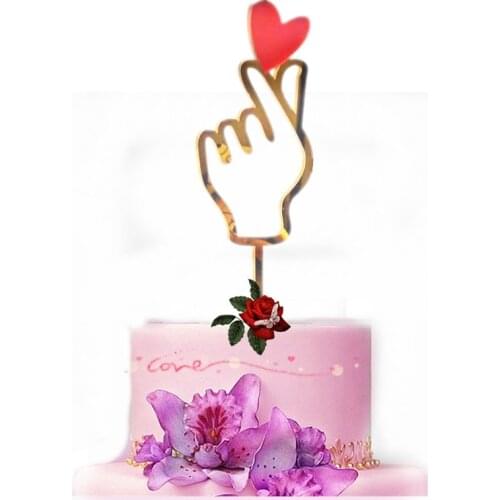 Ins Than heart Happy Birthday Cake Topper Golden black Acrylic Birthday Cupcake Toppers For wedding Party Decoration Baby Shower