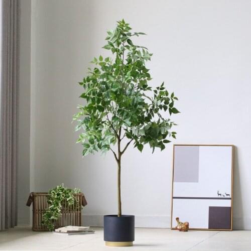 Artificial Banyan Plastic False Leaves Simulated Green Plants Potted happy Tree Family Garden Room Office Greening Decoration