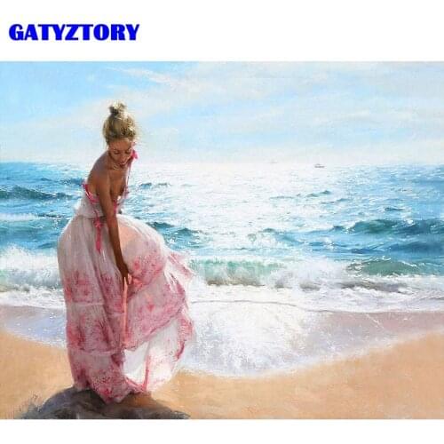 GATYZTORY Frame Diy Painting By Numbers Wall Art Picture Women Seascape Canvas Painting Coloring By Numbers Gift For Home Decors