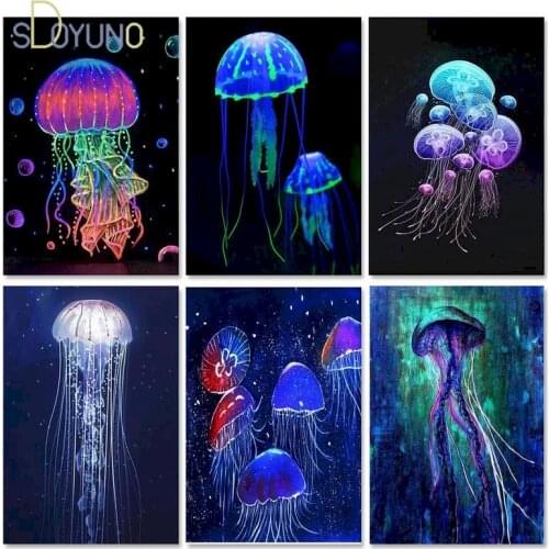 SDOYUNO 60x75cm Painting By Numbers Animal Jellyfish Coloring By Numbers Canvas Painting Landscape Modern Wall Art Picture Diy G