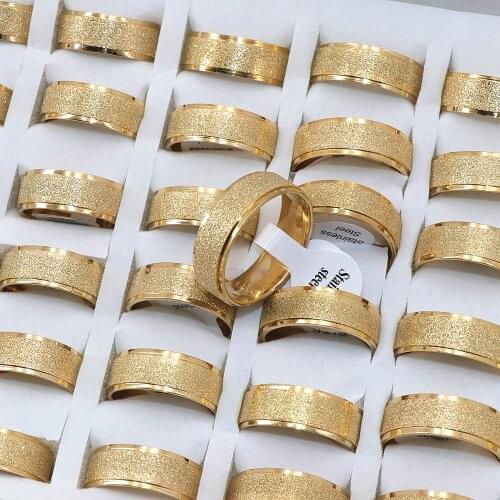 Wholesale 36 Pcs/lot Golden Scrub Stainless steel Rings Mens ring polished inside