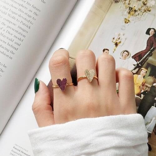 925 Rings Adjustable Fashion Love Heart Zircon Ring 925 Sterling Silver Ring for Women