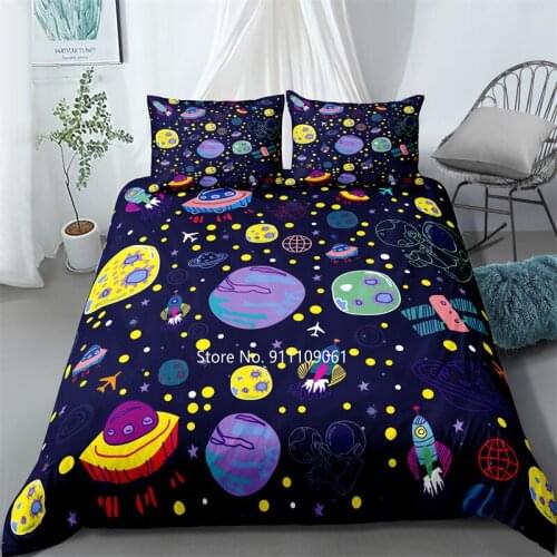 Kids and Teens Duffel Cover Pillowcase Planet 3D Printed Bedding Set High Quality Space Rocket Star Galaxy Moon UFO Pattern