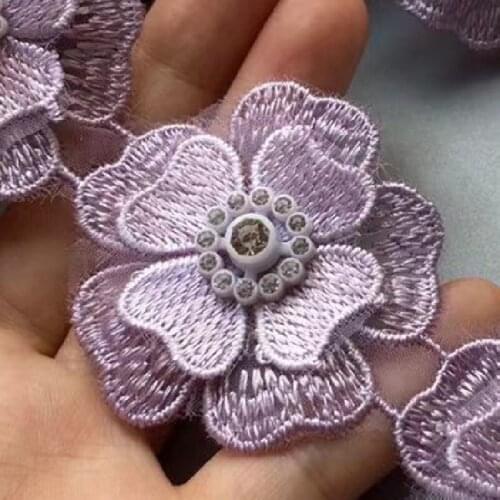10 x Purple 5X5cm 3D Lace Trim Heart Flower Diamond Wide Bridal Wedding Dress Ribbon Embroidered Applique Sewing Craft