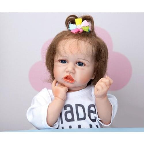 57cm bebe reborn dolls full body silicone girl 23 Inch Cute excellent reborn real doll with white Alphabet Romper kids gif