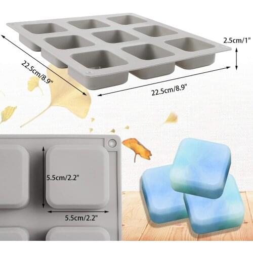 9 Slots Square DIY Silicone Soap Mold for Soap Making Kit Resin Mold Handmade Baking Mold Cake Pan for Making Whiskey Ice Cubes